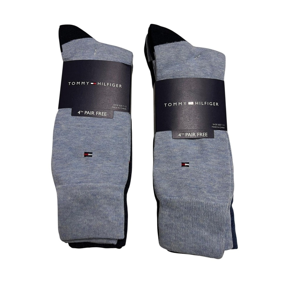Tommy Hilfiger Socks Mens Shoe Size 7-12 Blue Black Crew Lot‎ 2 Packs 8 Pairs